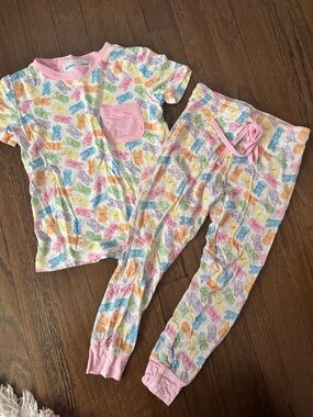 Pastel Bunny Print Kids Pajama Set with Pink Trim smocked sweets peep pj set